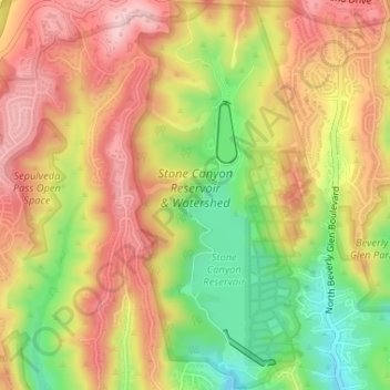 Mappa topografica Stone Canyon Reservoir & Watershed, altitudine, rilievo