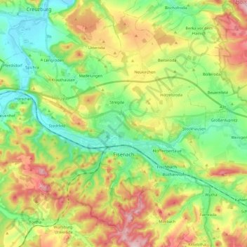 Mappa topografica Eisenach, altitudine, rilievo