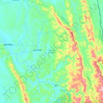 Mappa topografica Rowangchhari Upazila, altitudine, rilievo