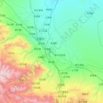 Mappa topografica 凉州区, altitudine, rilievo