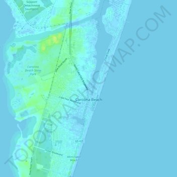 Mappa topografica Carolina Beach, altitudine, rilievo