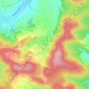 Mappa topografica Rechtebach, altitudine, rilievo