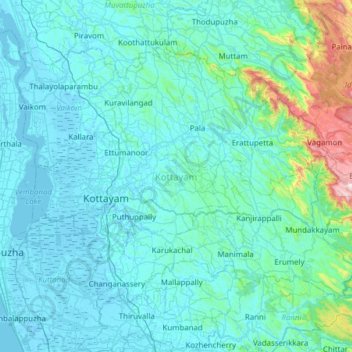 Mappa topografica Kottayam, altitudine, rilievo