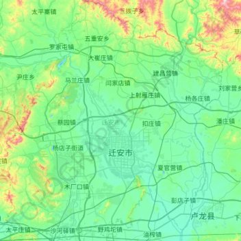 Mappa topografica 迁安市, altitudine, rilievo