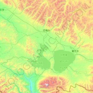 Mappa topografica 巴嘎乡, altitudine, rilievo