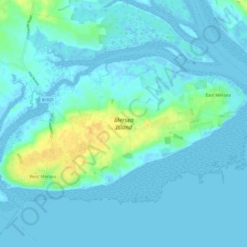 Mappa topografica Mersea Island, altitudine, rilievo