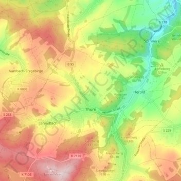 Mappa topografica Thum, altitudine, rilievo