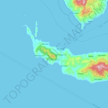 Mappa topografica Maricaban Island, altitudine, rilievo