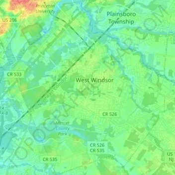 Mappa topografica West Windsor, altitudine, rilievo