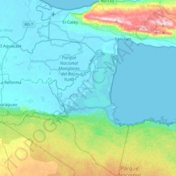 Mappa topografica Sánchez, altitudine, rilievo