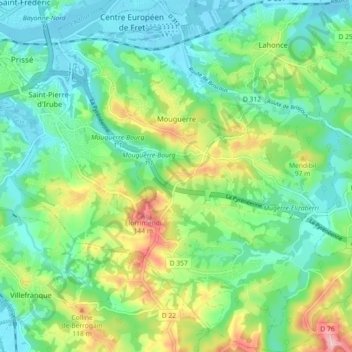 Mappa topografica Mouguerre, altitudine, rilievo