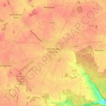 Mappa topografica Saint-André-de-l'Eure, altitudine, rilievo