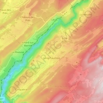 Mappa topografica Longchaumois, altitudine, rilievo