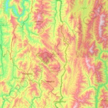 Mappa topografica Champhai, altitudine, rilievo
