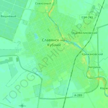 Mappa topografica Славянское городское поселение, altitudine, rilievo