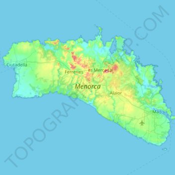 Mappa topografica Menorca, altitudine, rilievo