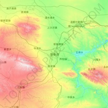 Mappa topografica 景泰县, altitudine, rilievo