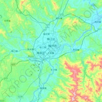 Mappa topografica 梅江区, altitudine, rilievo