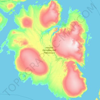 Mappa topografica Isola della Rivoluzione d'Ottobre, altitudine, rilievo