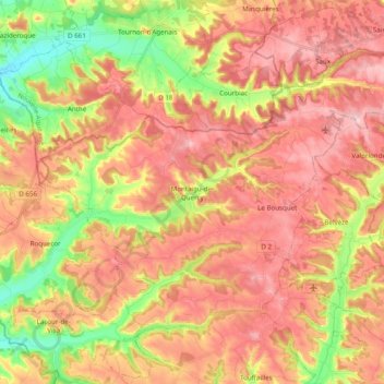 Mappa topografica Montaigu-de-Quercy, altitudine, rilievo