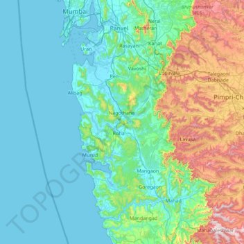 Mappa topografica Raigad, altitudine, rilievo