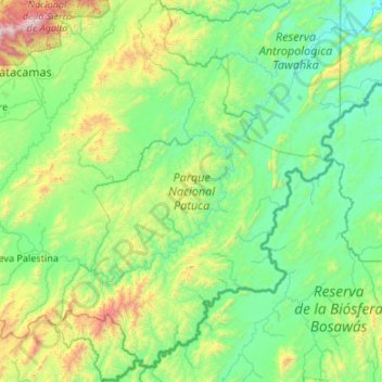 Mappa topografica Parque Nacional Patuca, altitudine, rilievo