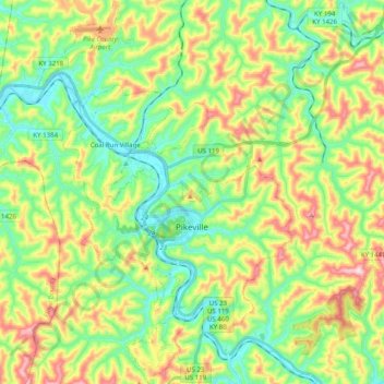 Mappa topografica Pikeville, altitudine, rilievo