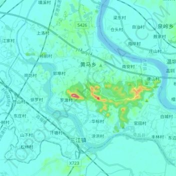 Mappa topografica 黄马乡, altitudine, rilievo