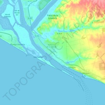 Mappa topografica Palos de la Frontera, altitudine, rilievo