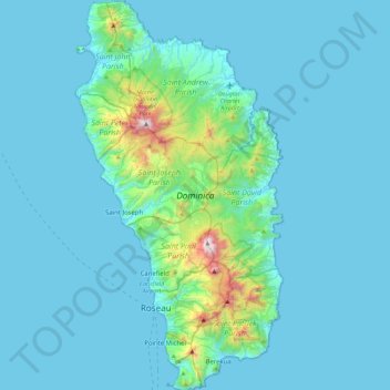 Mappa topografica Dominica, altitudine, rilievo