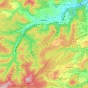 Mappa topografica Ramsen, altitudine, rilievo
