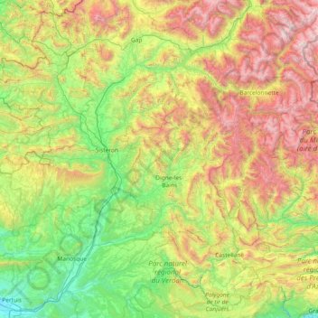 Mappa topografica Alpes-de-Haute-Provence, altitudine, rilievo