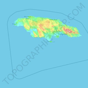 Mappa topografica Jamaica, altitudine, rilievo