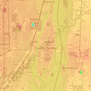 Mappa topografica Grosse Ile Township, altitudine, rilievo