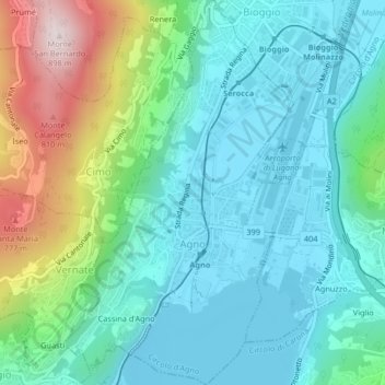 Mappa topografica Agno, altitudine, rilievo