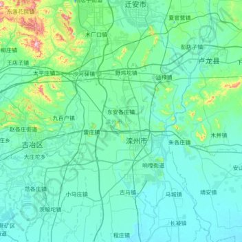 Mappa topografica 滦州市, altitudine, rilievo