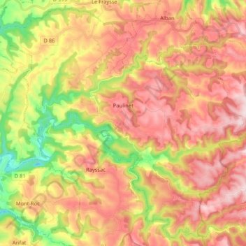 Mappa topografica Paulinet, altitudine, rilievo