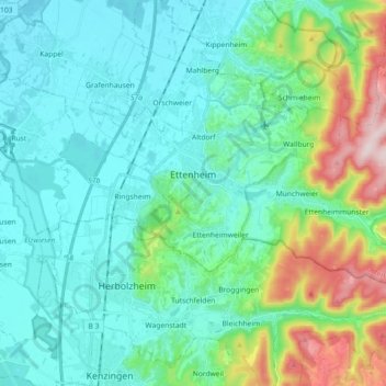 Mappa topografica Ettenheim, altitudine, rilievo