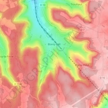 Mappa topografica Blaisy-Bas, altitudine, rilievo