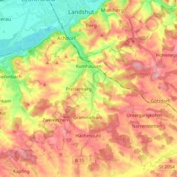Mappa topografica Kumhausen, altitudine, rilievo