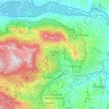 Mappa topografica Vitulano, altitudine, rilievo
