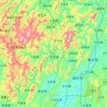 Mappa topografica 融水苗族自治县, altitudine, rilievo