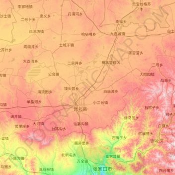 Mappa topografica 张北县, altitudine, rilievo