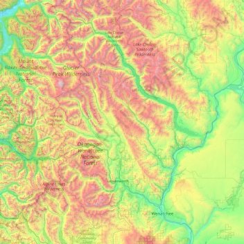 Mappa topografica Chelan County, altitudine, rilievo