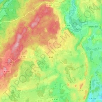 Mappa topografica Vogt, altitudine, rilievo