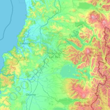 Mappa topografica Regione di Los Ríos, altitudine, rilievo