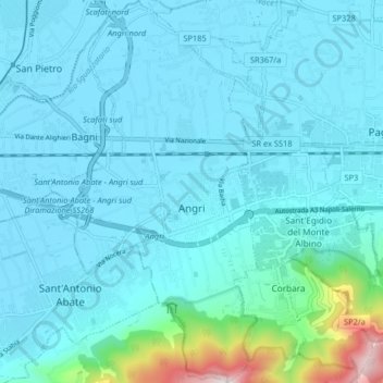 Mappa topografica Angri, altitudine, rilievo