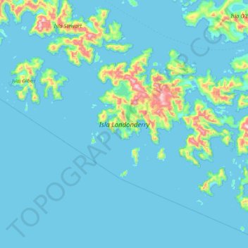 Mappa topografica Isla Londonderry, altitudine, rilievo