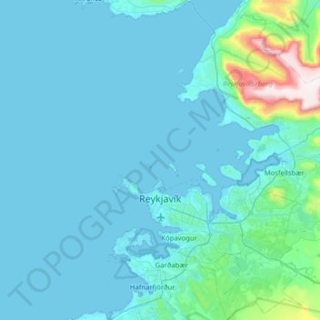 Mappa topografica Reykjavíkurborg, altitudine, rilievo