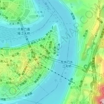 Mappa topografica 朝天门街道, altitudine, rilievo